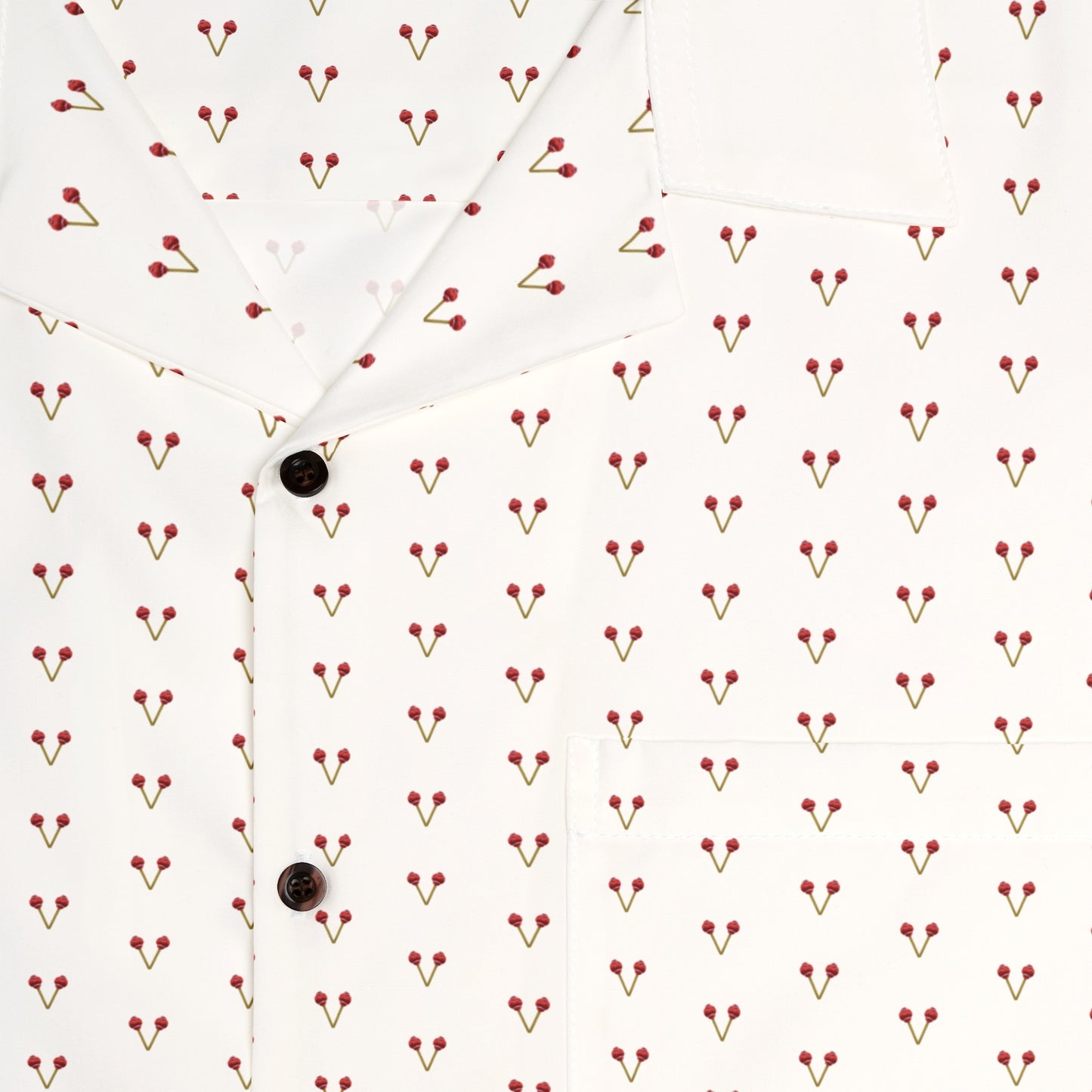 Let's Vibe™ Short-Sleeved Button-Up Shirt (White w/Red Mallets)