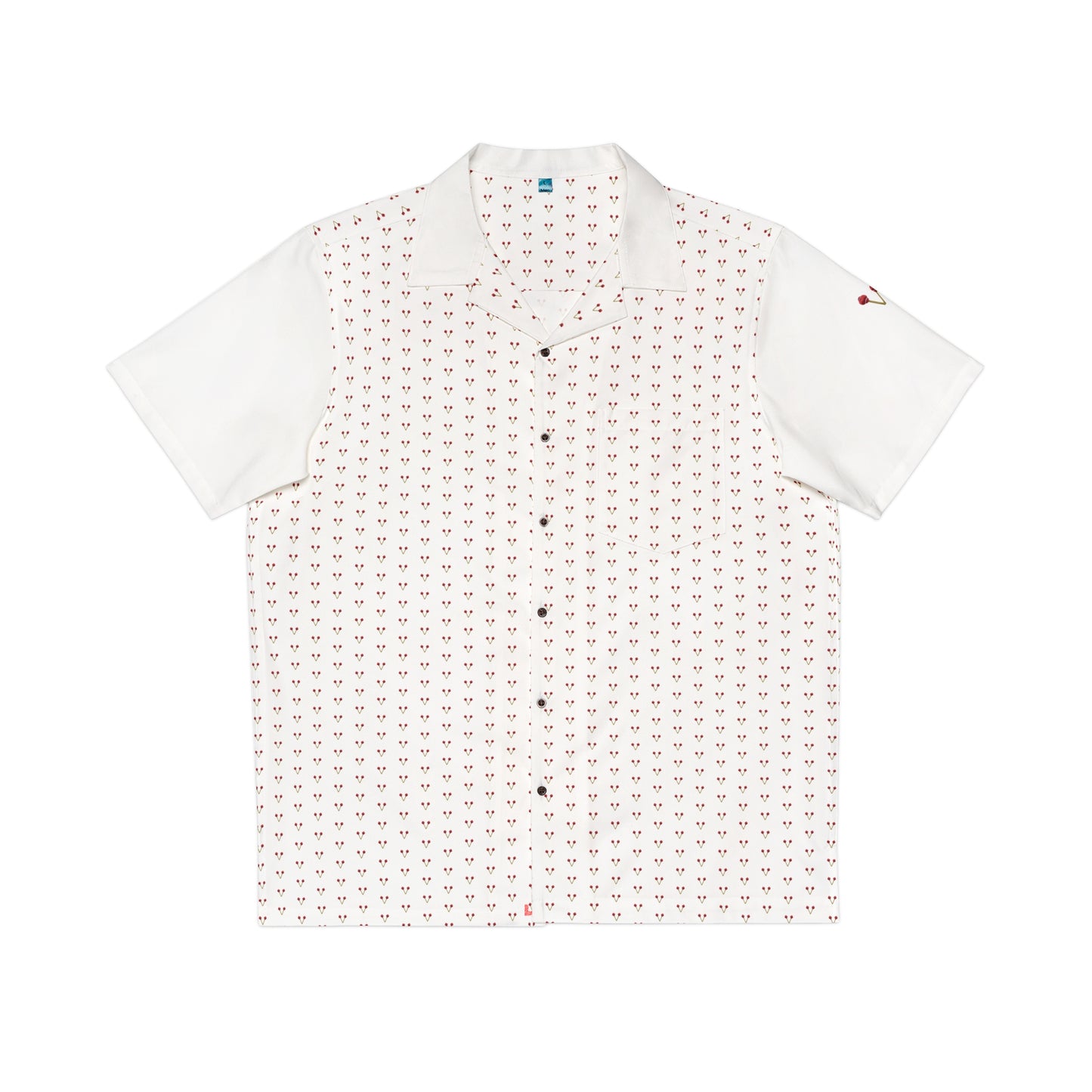 Let's Vibe™ Short-Sleeved Button-Up Shirt (White w/Red Mallets)