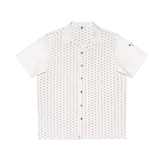 Let's Vibe™ Short-Sleeved Button-Up Shirt (White w/Red Mallets)